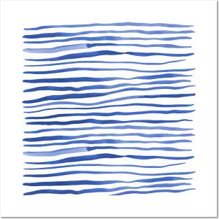 Irregular watercolor lines - blue Posters and Art